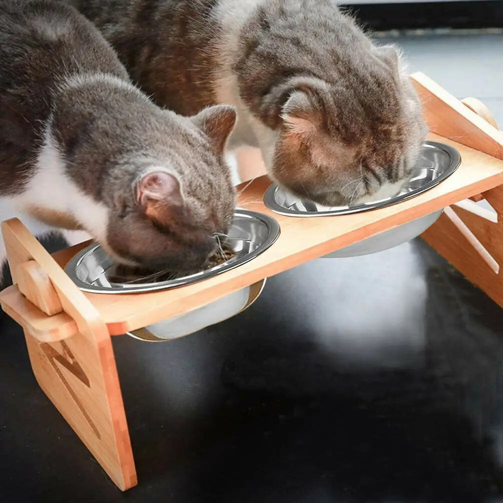 Adjustable Dog Cat Food & Water Bowl